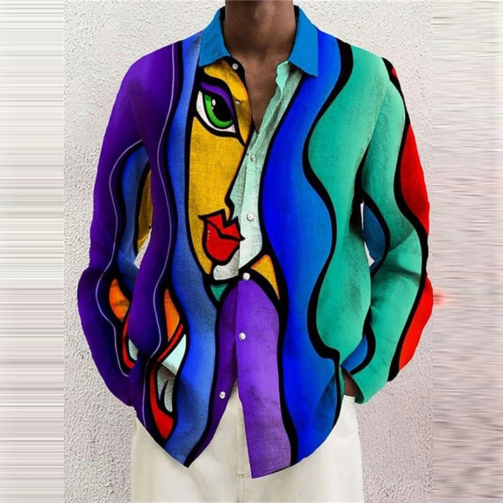 Men's Abstract Turndown Rainbow 3D Print Shirt