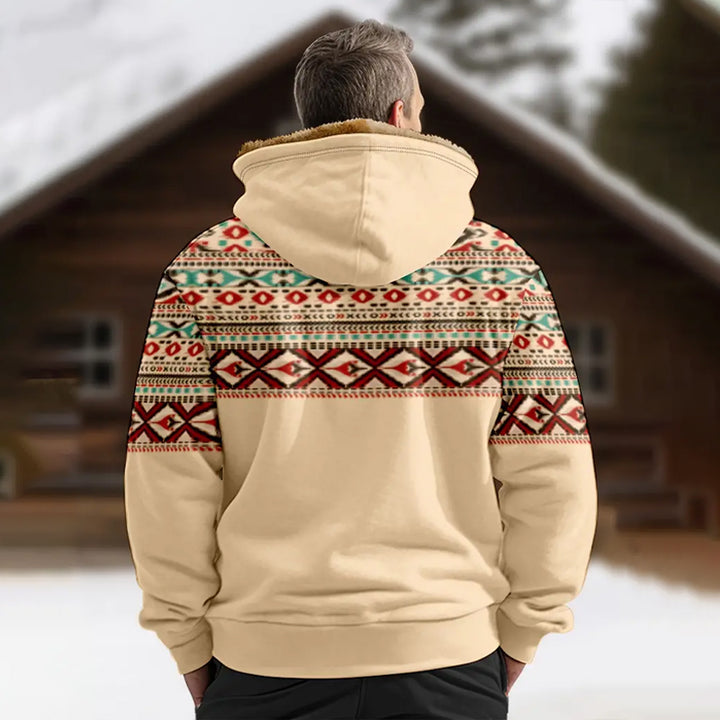 Men's Fleece-Lined Hooded Tribal Print Jacket