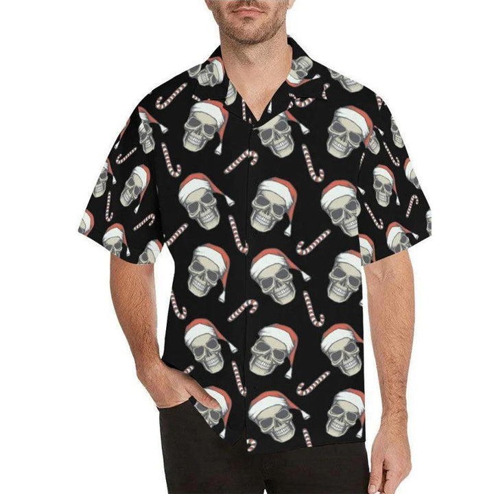 Men's Christmas hat skull print short sleeve shirt