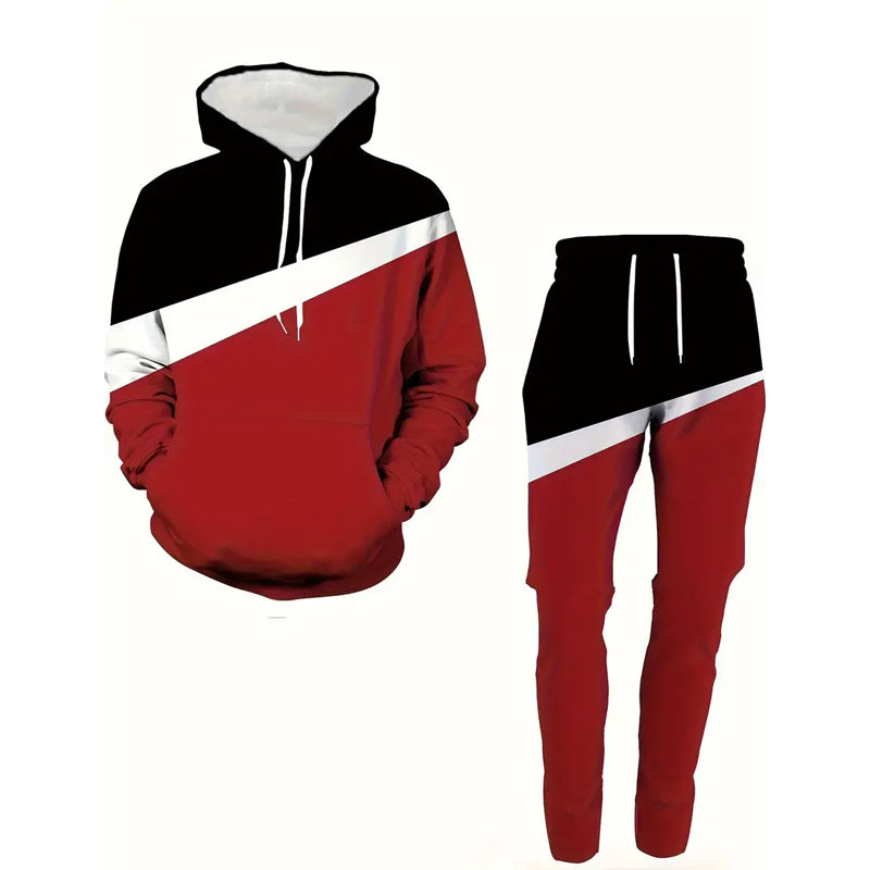 Men's Color Block Casual Hoodies Long Sleeve 2Pcs Outfits 2410001085