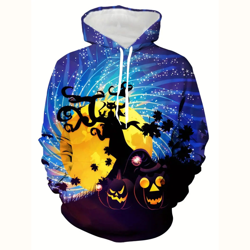 Men's Halloween Style Horror Pumpkin Head Print Hoodie