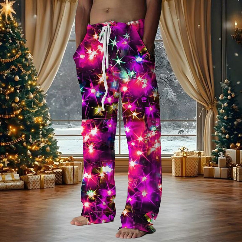 Men's Christmas Sparkly Glittery Drawstring Elastic Waist Pants