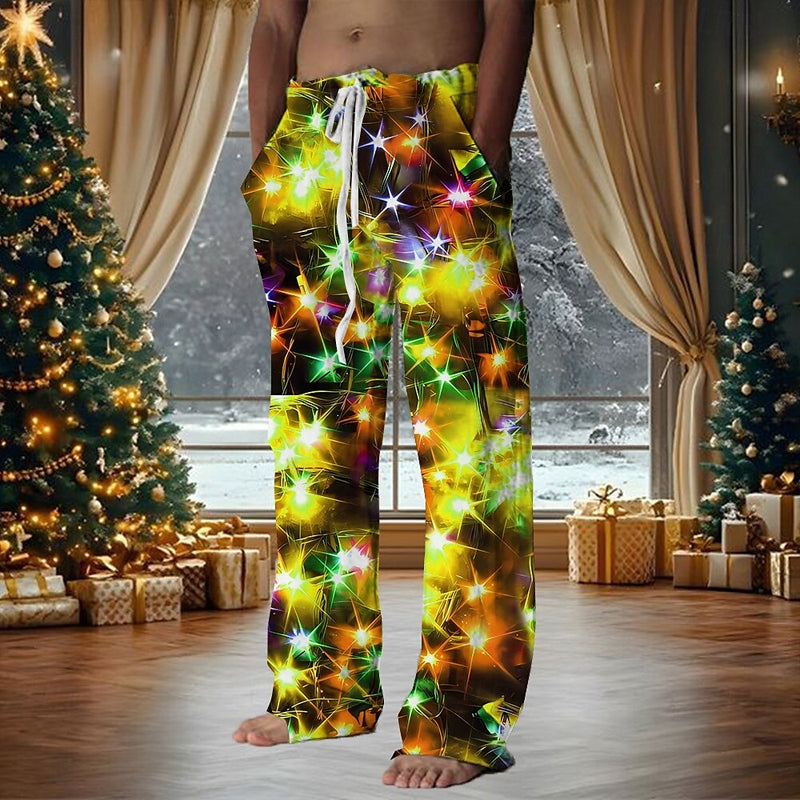 Men's Christmas Sparkly Glittery Drawstring Elastic Waist Pants