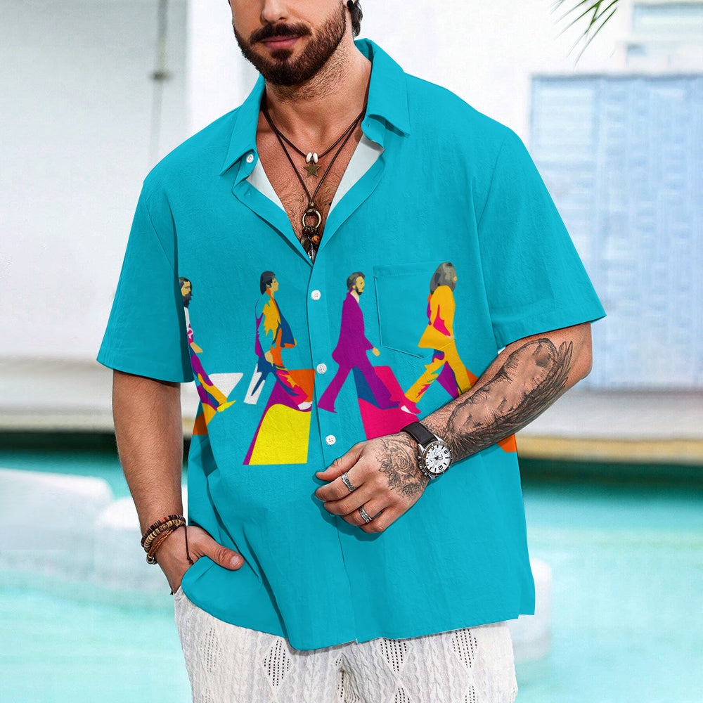 Men's Rock Band Print Casual Short Sleeve Shirt 2404000839