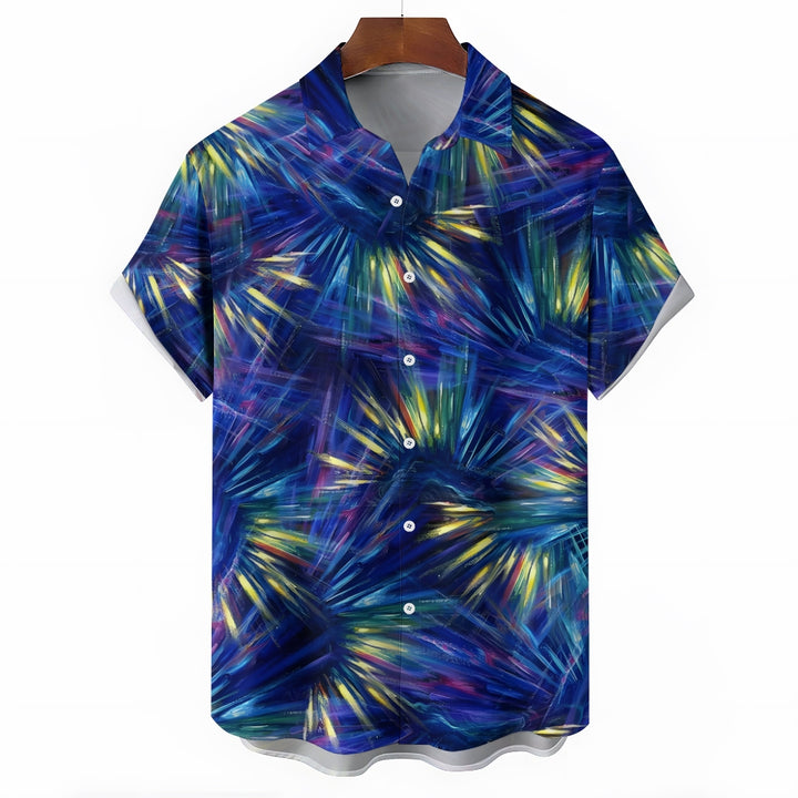 Blue Fireworks Casual Large Size Short Sleeve Shirt 2409002016