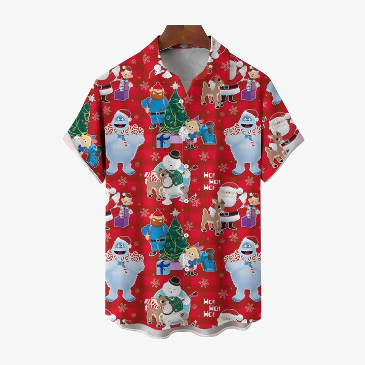 Christmas Holiday Red Men's Hawaiian Shirt Elk Cartoon Abominable Snow Monster Shirts 2311000185