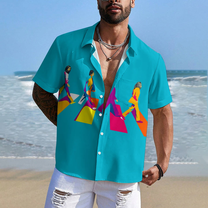 Men's Rock Band Print Casual Short Sleeve Shirt 2404000839