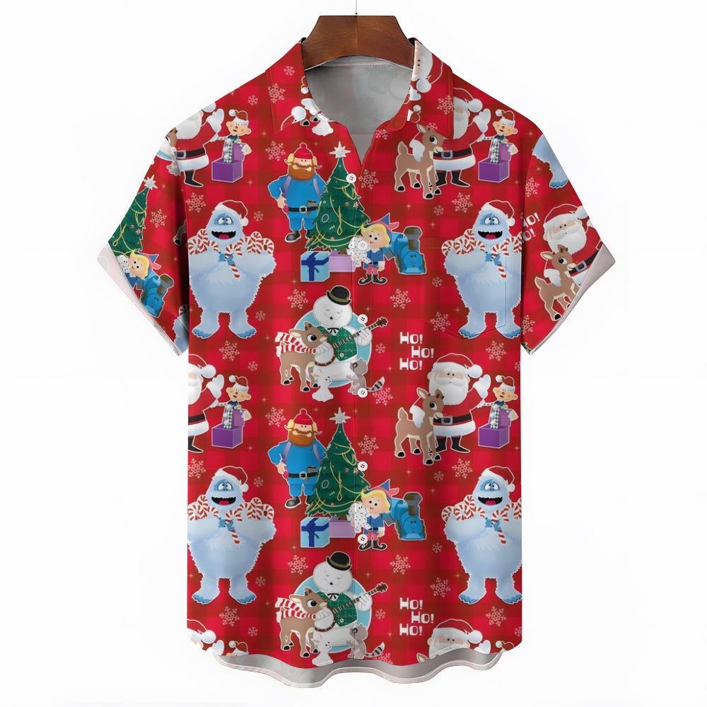 Christmas Holiday Red Men's Hawaiian Shirt Elk Cartoon Abominable Snow Monster Shirts 2311000185