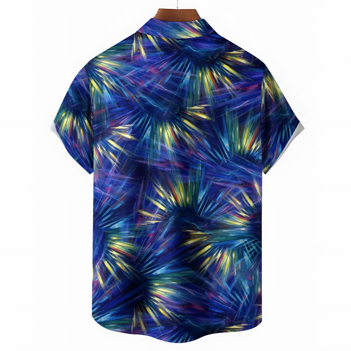 Blue Fireworks Casual Large Size Short Sleeve Shirt 2409002016