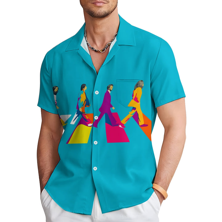 Men's Rock Band Print Casual Short Sleeve Shirt 2404000839