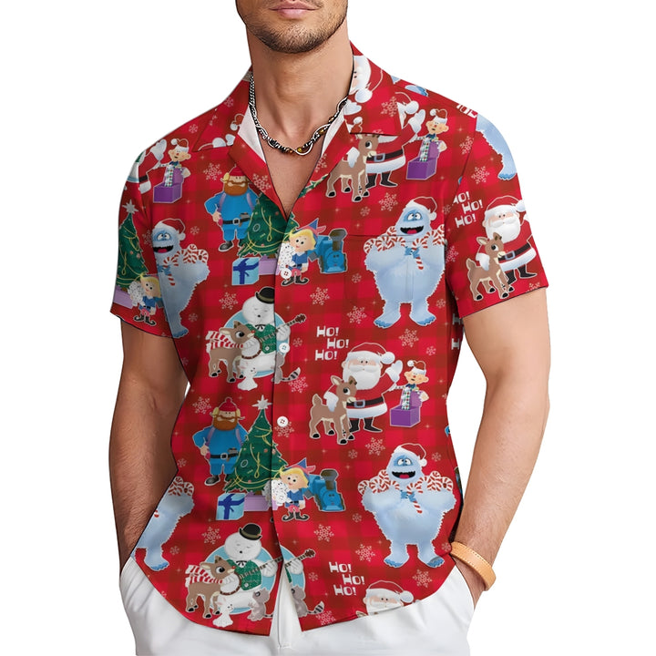 Christmas Holiday Red Men's Hawaiian Shirt Elk Cartoon Abominable Snow Monster Shirts 2311000185