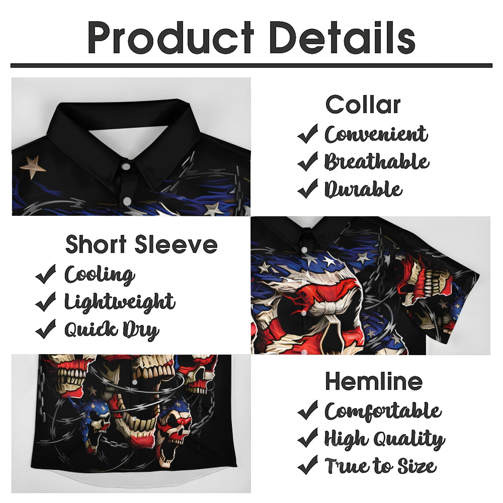 American Flag Skull And Chain Print Casual Short Sleeve Shirt 2408011139