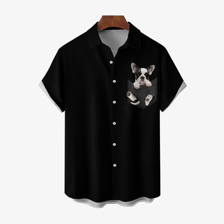 Men's Fun Bulldog Casual Short Sleeve Shirt 2311000333