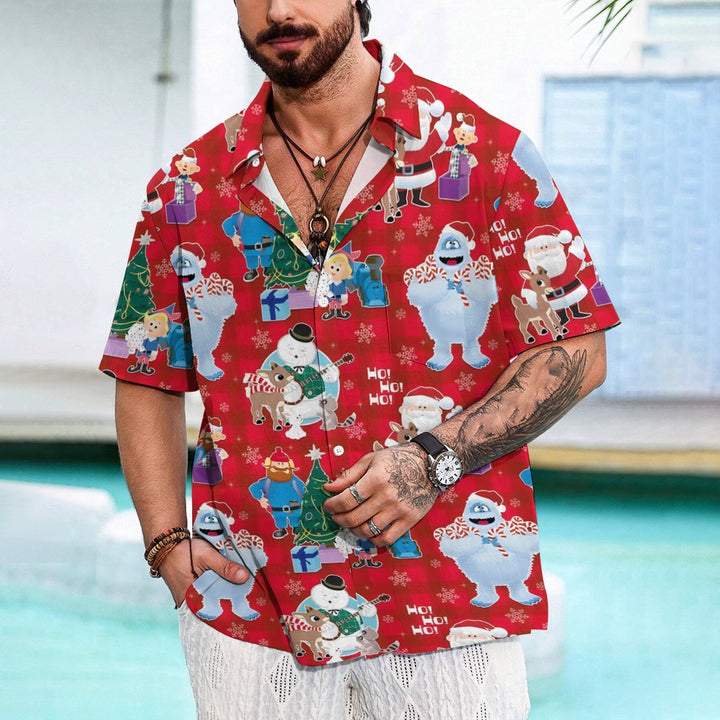 Christmas Holiday Red Men's Hawaiian Shirt Elk Cartoon Abominable Snow Monster Shirts 2311000185