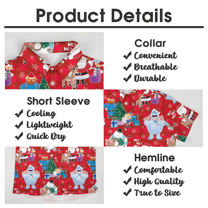 Christmas Holiday Red Men's Hawaiian Shirt Elk Cartoon Abominable Snow Monster Shirts 2311000185