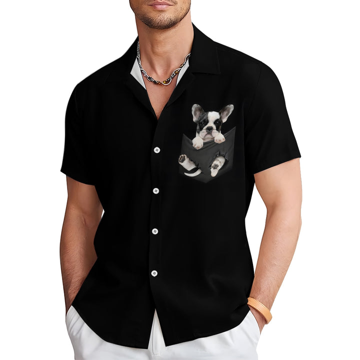 Men's Fun Bulldog Casual Short Sleeve Shirt 2311000333