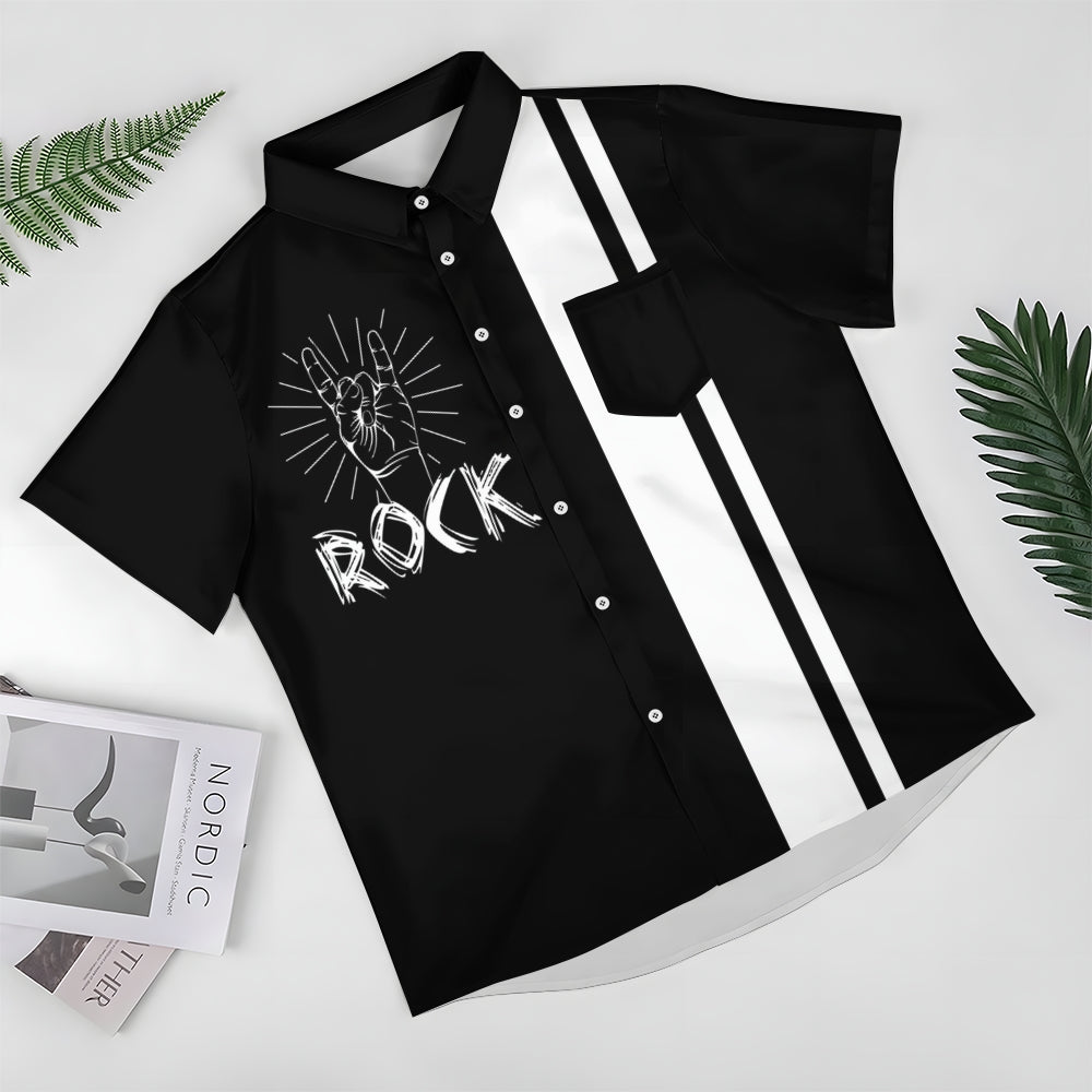 Rock Music Print Bowling Shirt Plus Size Casual Short Sleeve Shirt 2404000704