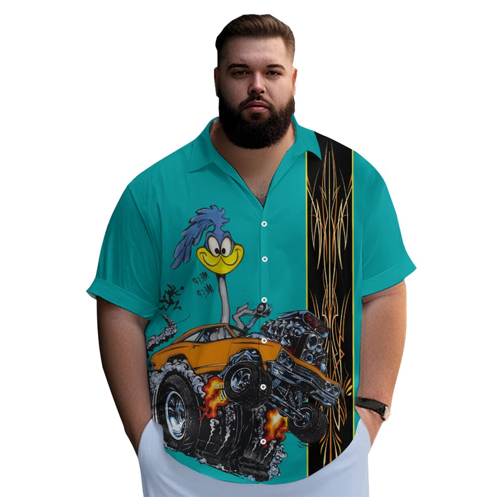 Classic Cartoon Modified Car Pinstripe Contrast Short Sleeve Shirt 2406000597