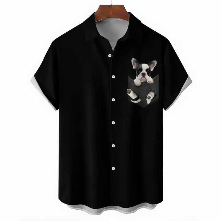 Men's Fun Bulldog Casual Short Sleeve Shirt 2311000333