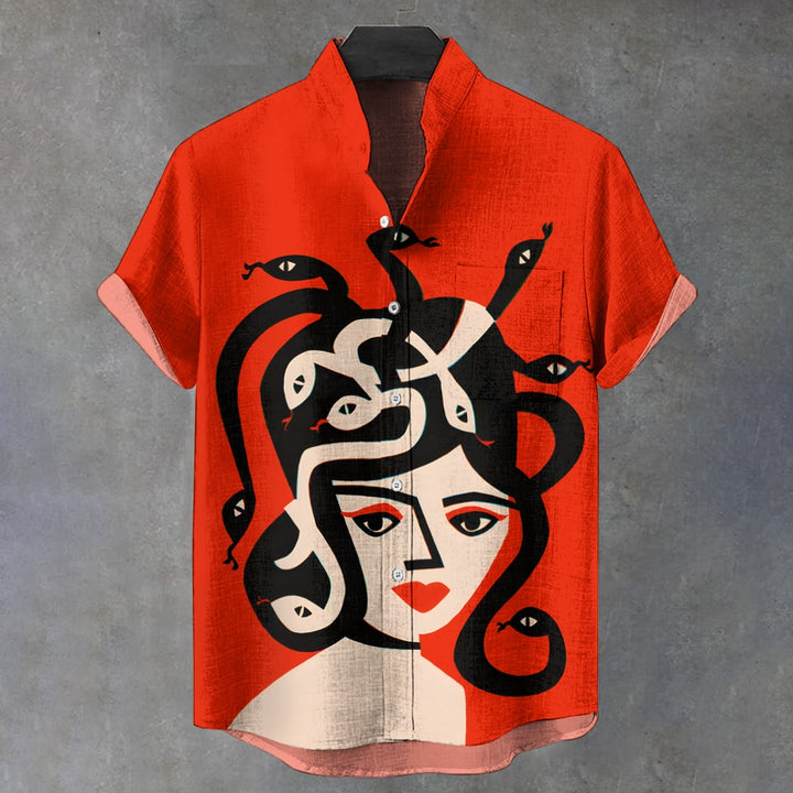 Men's Medusa Art Print Casual Short Sleeve Shirt 2408011451