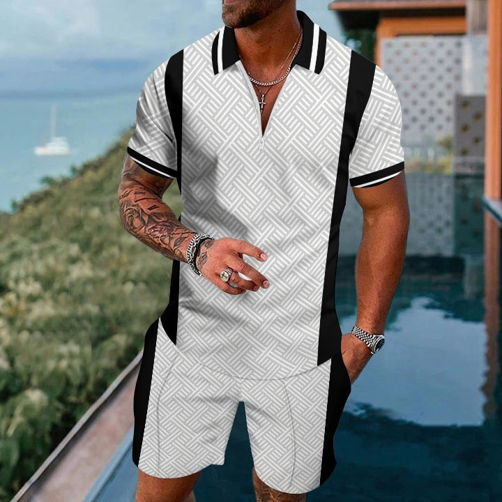 Men's Fashion Casual Short Sleeve Polo Set 2409001797