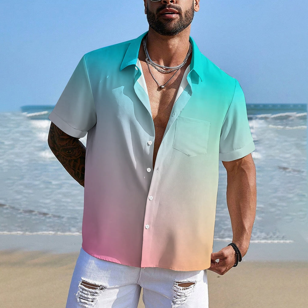 Men's Gradient Casual Short Sleeve Shirt 2403000193