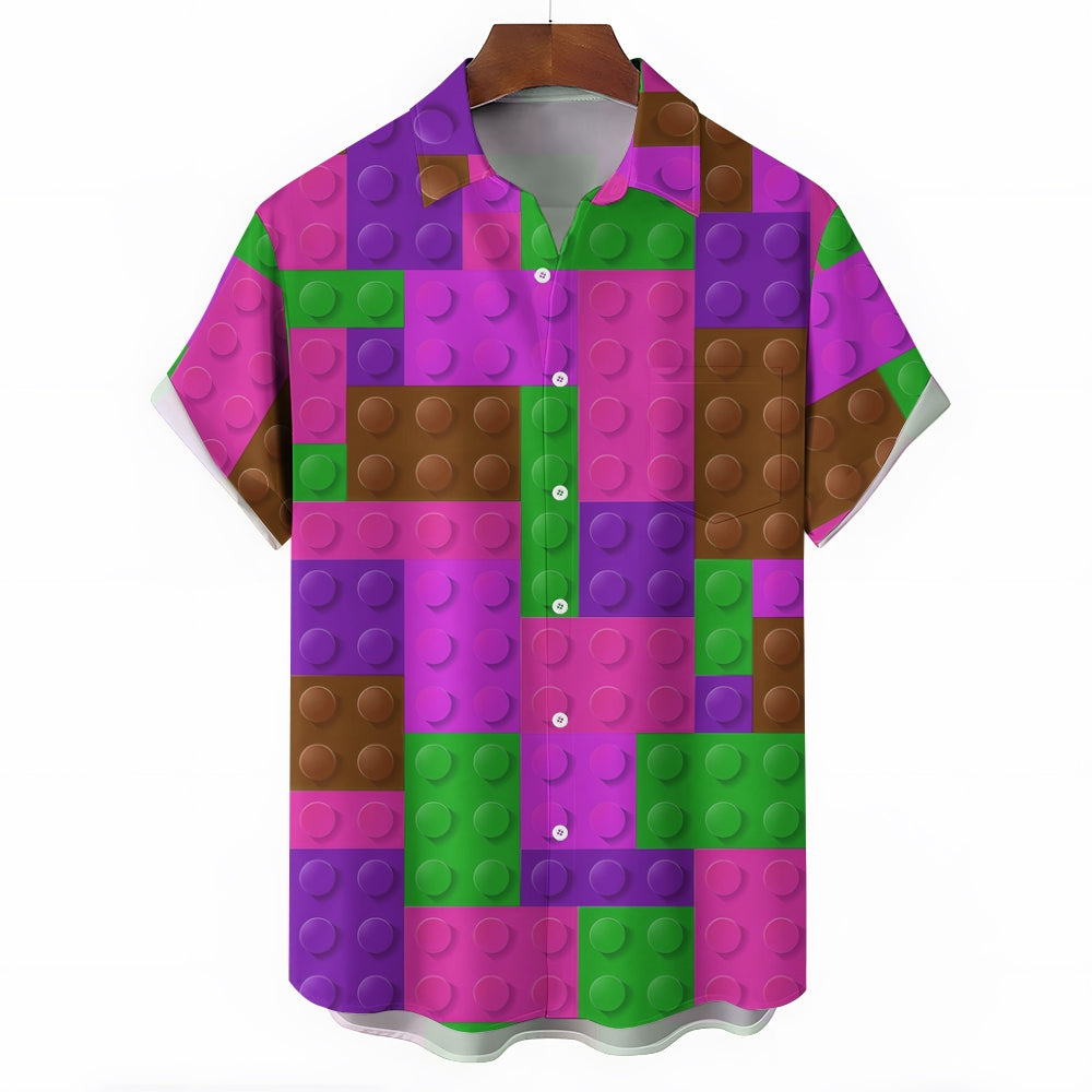 Men's Brick Art Print Resort Hawaiian Shirt 2402000185