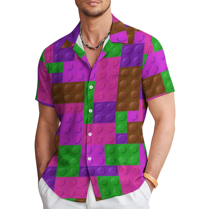 Men's Brick Art Print Resort Hawaiian Shirt 2402000185