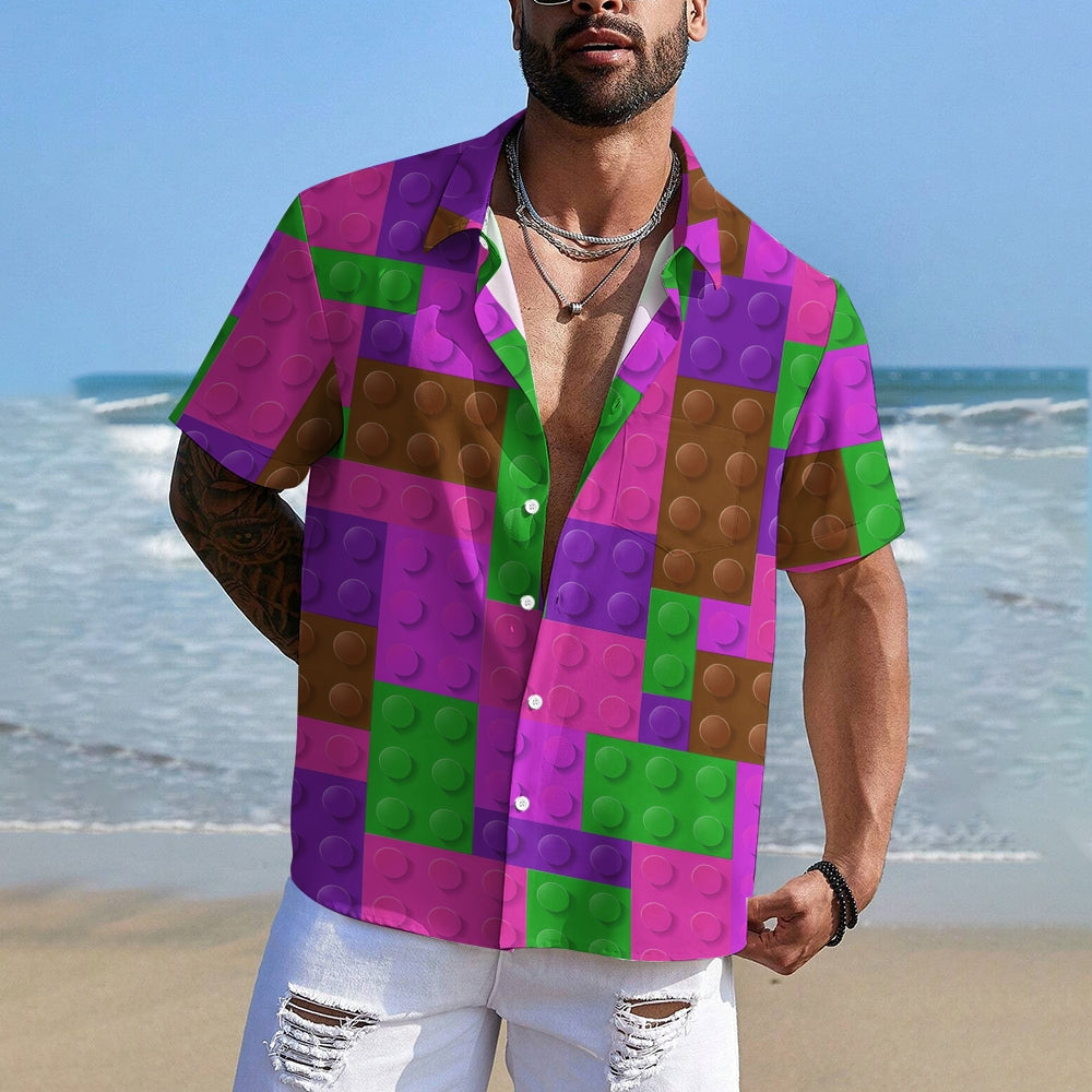 Men's Brick Art Print Resort Hawaiian Shirt 2402000185