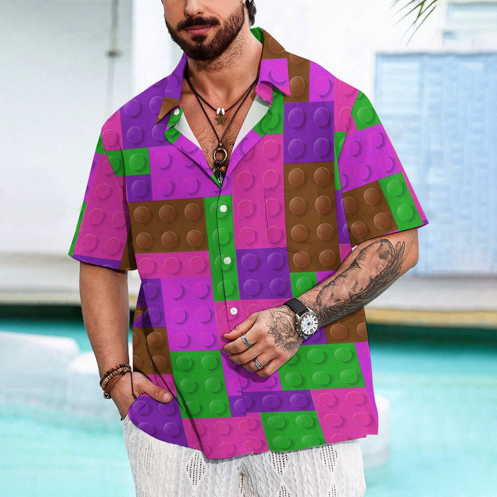 Men's Brick Art Print Resort Hawaiian Shirt 2402000185