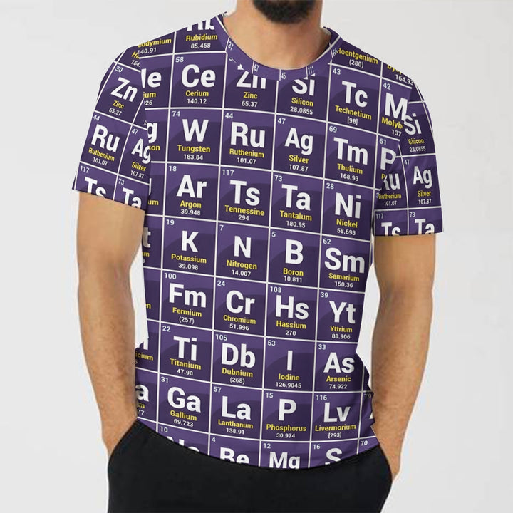 Men's periodic table printed short-sleeved T-shirt 2409004936