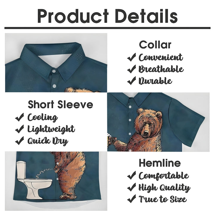 Fun Bear Beer Print Casual Short Sleeve Shirt 2409002428