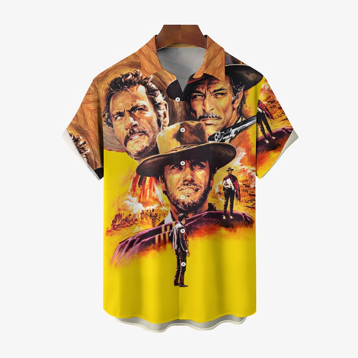 Clint Eastwood Color Set Good Bad Ugly Bad Western Movie Poster Print Casual Short Sleeve Shirt 2409004949