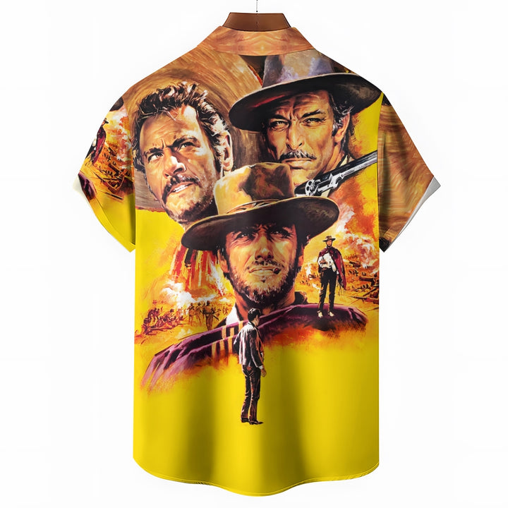 Clint Eastwood Color Set Good Bad Ugly Bad Western Movie Poster Print Casual Short Sleeve Shirt 2409004949