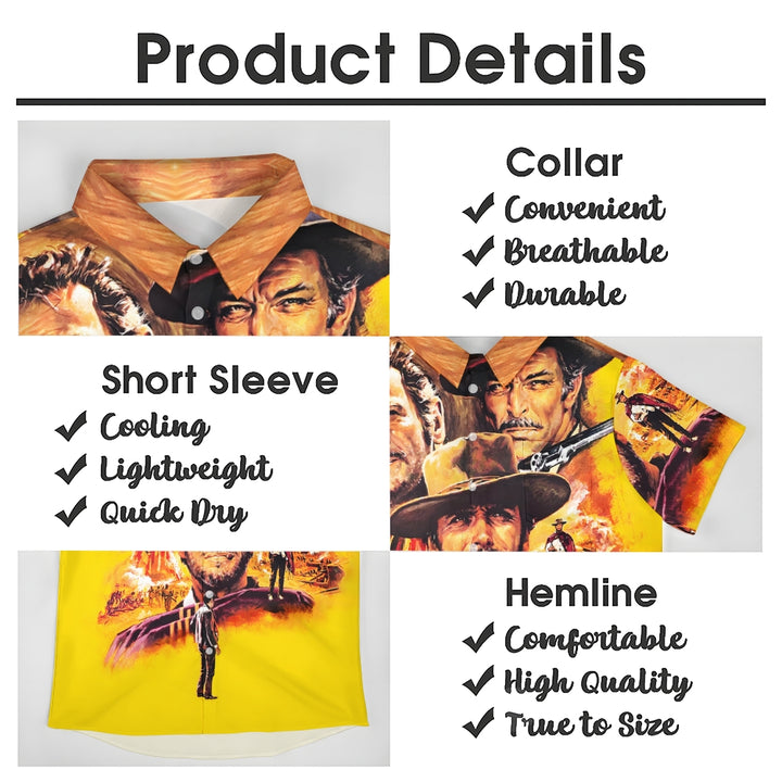 Clint Eastwood Color Set Good Bad Ugly Bad Western Movie Poster Print Casual Short Sleeve Shirt 2409004949