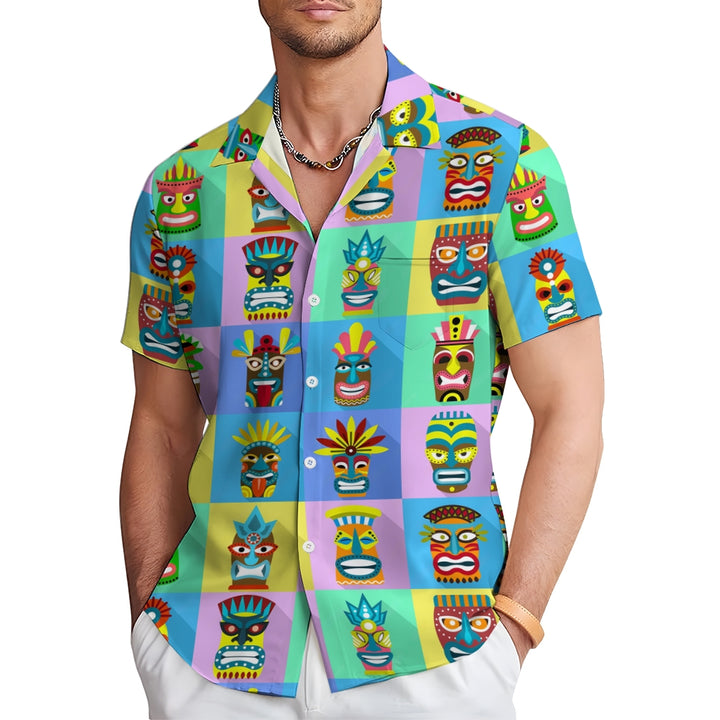 Hawaiian TIKI Printed Casual Loose Short Sleeve Shirt 2409002557