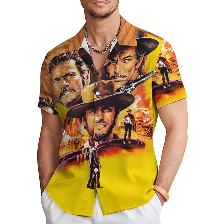 Clint Eastwood Color Set Good Bad Ugly Bad Western Movie Poster Print Casual Short Sleeve Shirt 2409004949