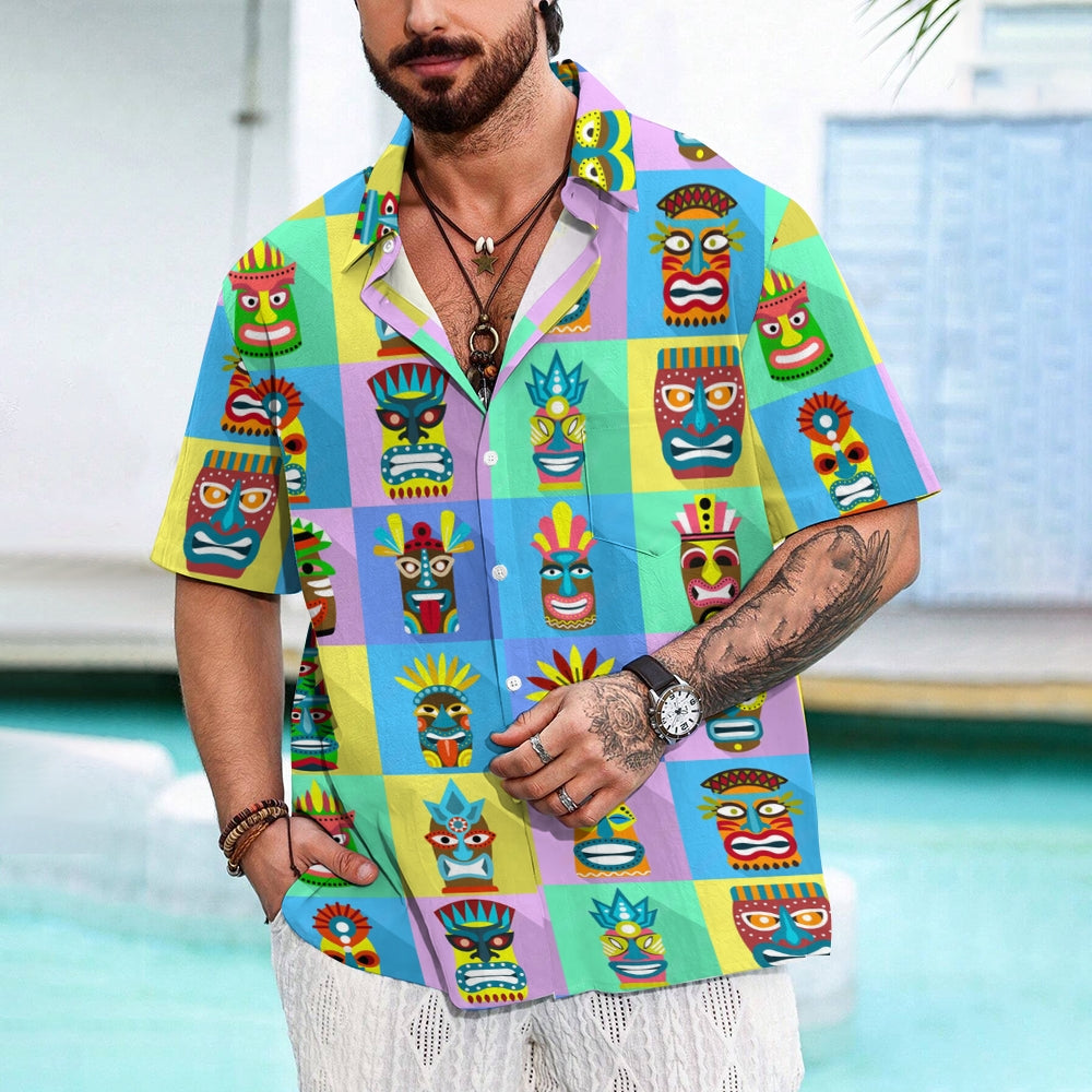 Hawaiian TIKI Printed Casual Loose Short Sleeve Shirt 2409002557