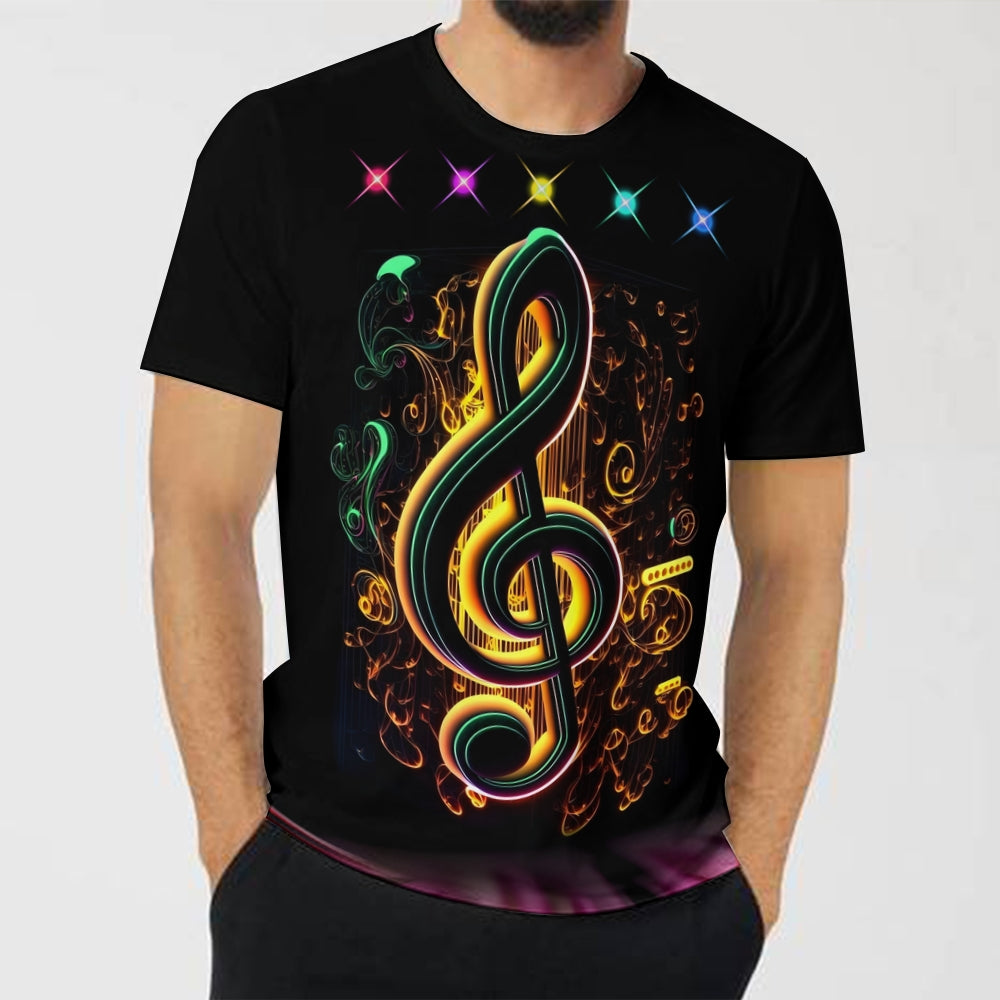 Plus Size Mens Vibrant 3D Music Note DesignGraphic Print T-shirt 2409004950