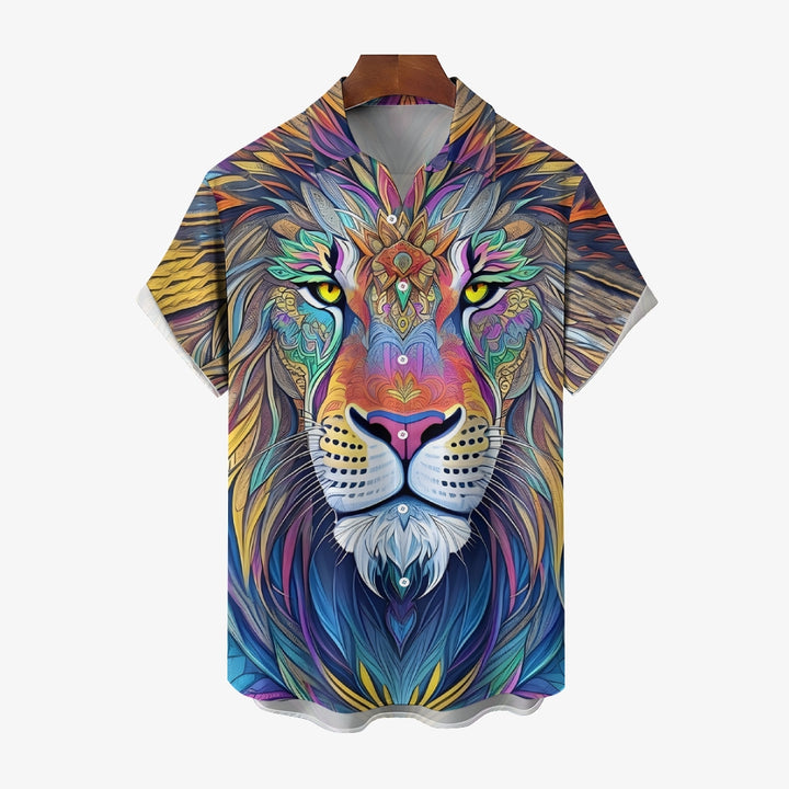 Hawaiian Shirts Rainbow Lion Print Aloha Shirts 2409004961