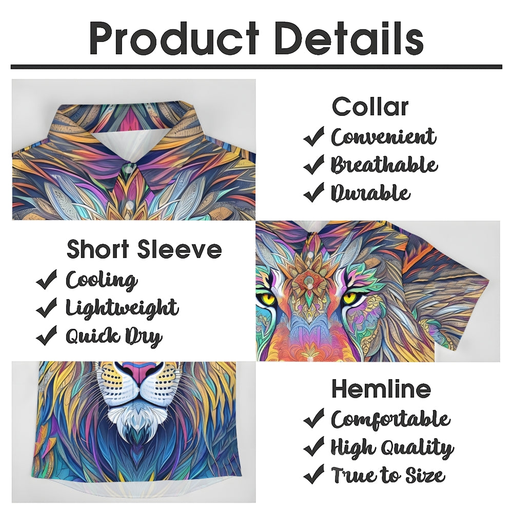 Hawaiian Shirts Rainbow Lion Print Aloha Shirts 2409004961