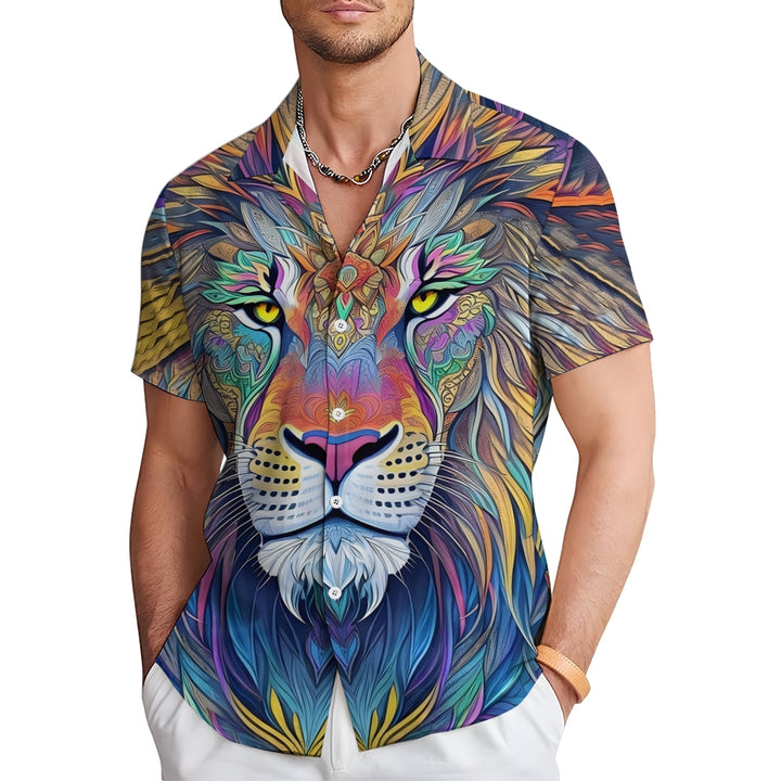 Hawaiian Shirts Rainbow Lion Print Aloha Shirts 2409004961