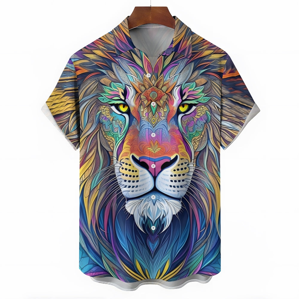 Hawaiian Shirts Rainbow Lion Print Aloha Shirts 2409004961