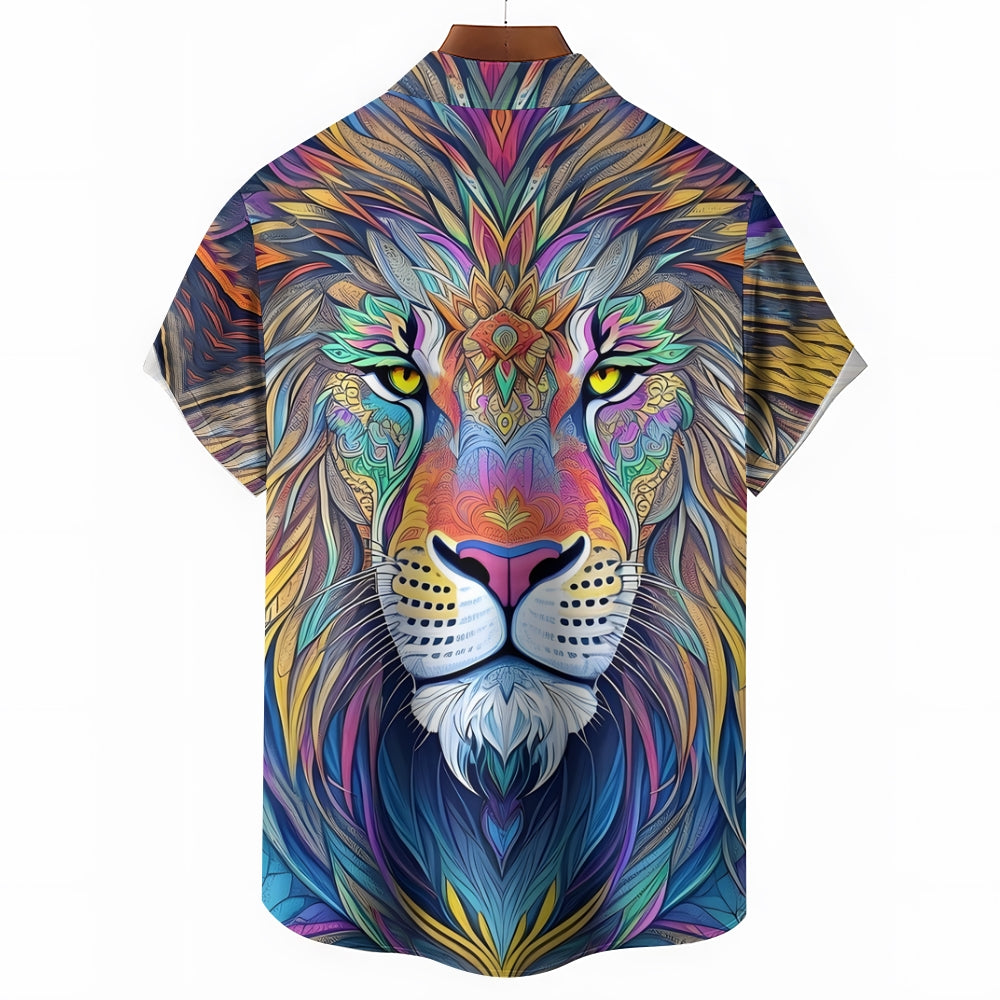 Hawaiian Shirts Rainbow Lion Print Aloha Shirts 2409004961