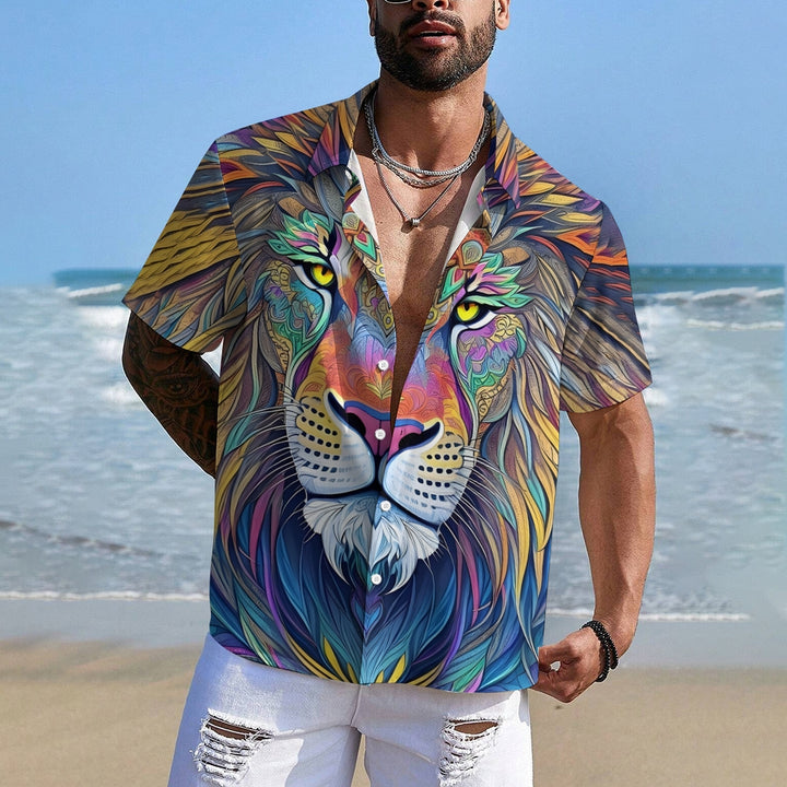 Hawaiian Shirts Rainbow Lion Print Aloha Shirts 2409004961