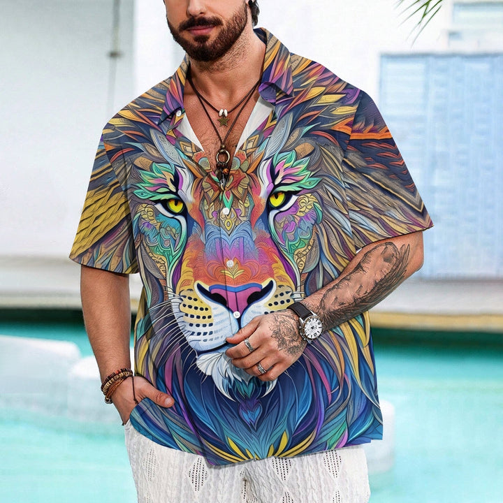 Hawaiian Shirts Rainbow Lion Print Aloha Shirts 2409004961