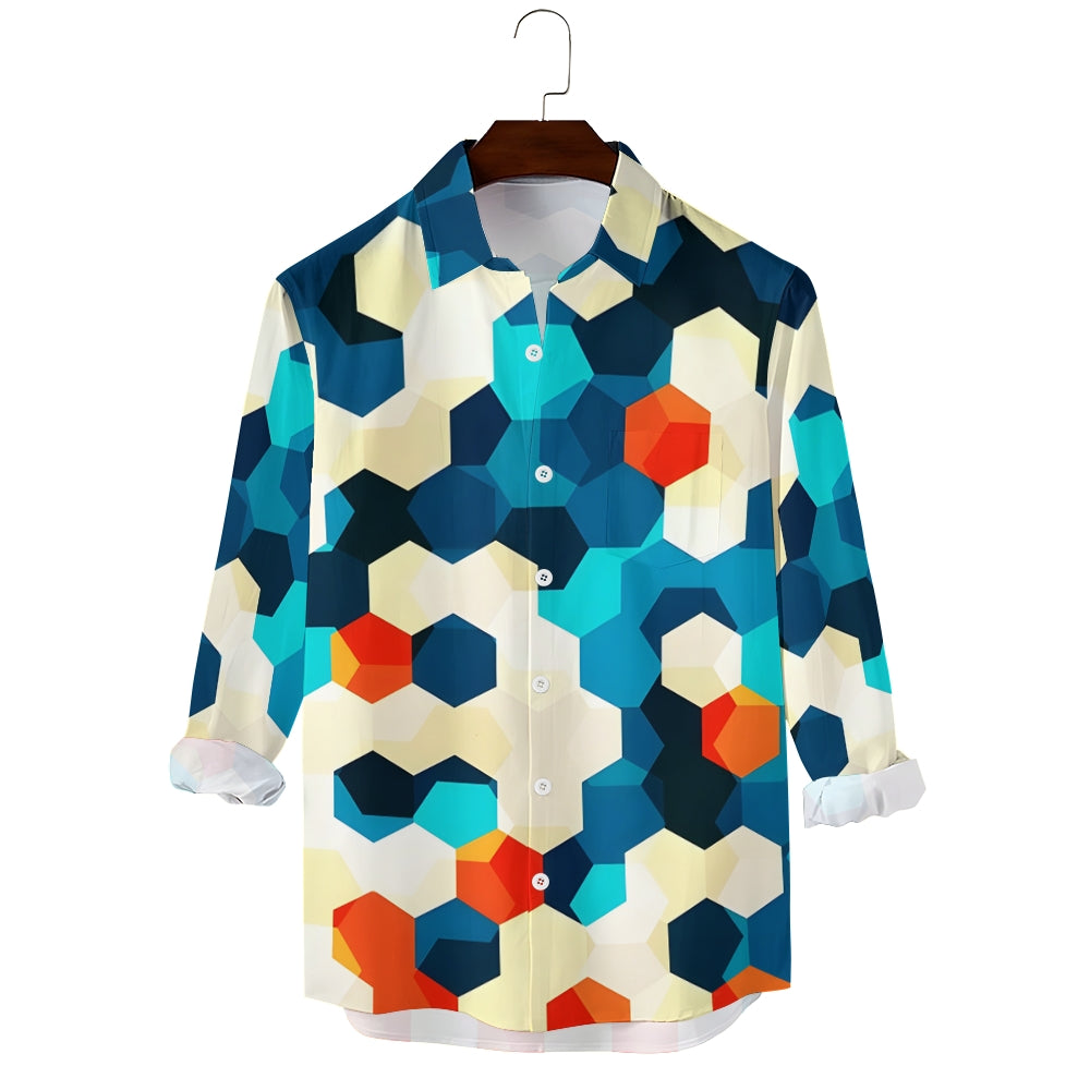 Men's Vintage Geometric Print Long Sleeve Shirt 2409000403