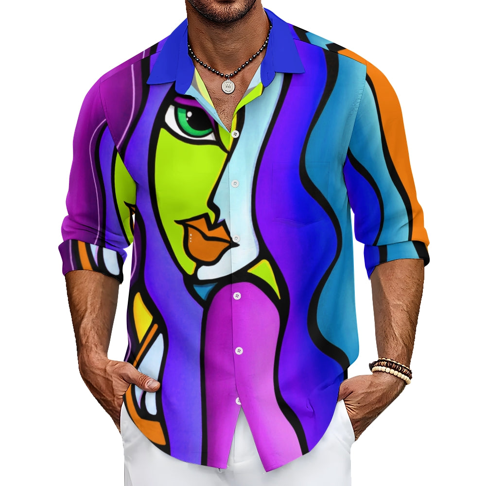 Men's Abstract Turndown Rainbow 3D Print Shirt