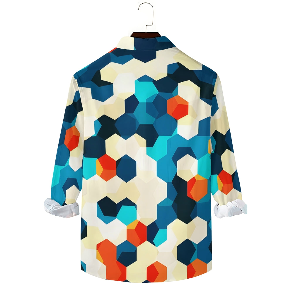 Men's Vintage Geometric Print Long Sleeve Shirt 2409000403