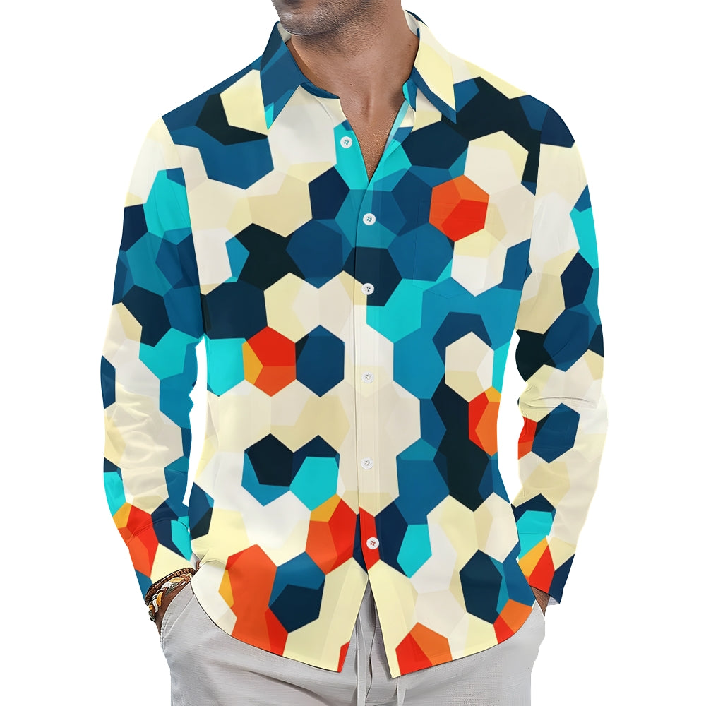 Men's Vintage Geometric Print Long Sleeve Shirt 2409000403